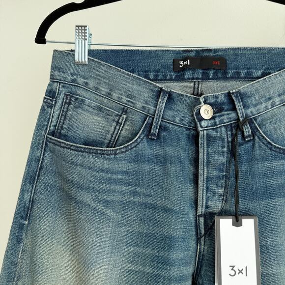 3x1 Jeans Mens 29x34 Blue M3 Selvedge Slim Fit Faded Driggs Denim Button Fly - Picture 4 of 11